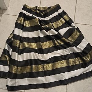 Chic Black and Gold Striped A-Line Skirt
